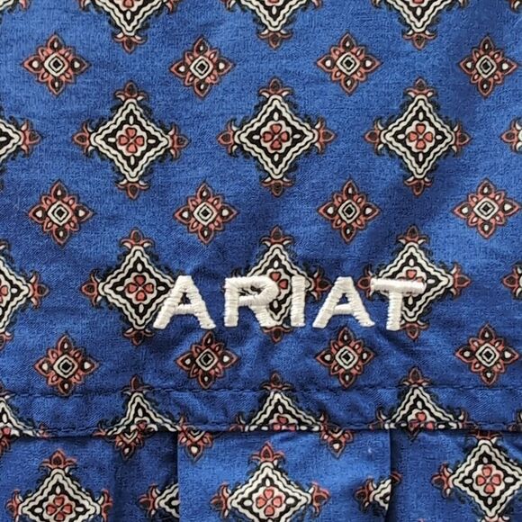 Ariat Blue Printed Western Cowboy Ranch Fitted Long Sleeve Button Shirt Sz L - Picture 6 of 9